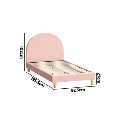BF-B-MUNA-S-SP-PK-AB Oikiture Bed Frame Single Size Bed Platform Arched Bedhead Pink Boucle