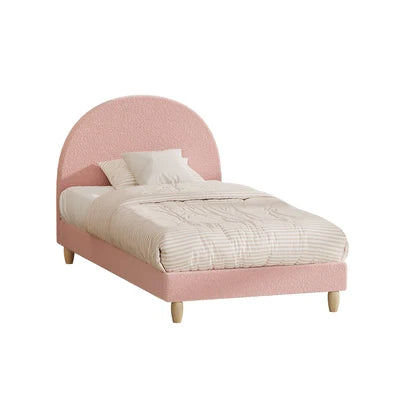 BF-B-MUNA-S-SP-PK-AB Oikiture Bed Frame Single Size Bed Platform Arched Bedhead Pink Boucle