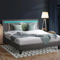 BF-B-POLY-K-GY-AB Oikiture Bed Frame RGB LED King Size Mattress Base Platform Wooden Grey Fabric