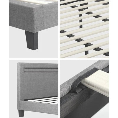 BF-B-POLY-K-GY-AB Oikiture Bed Frame RGB LED King Size Mattress Base Platform Wooden Grey Fabric