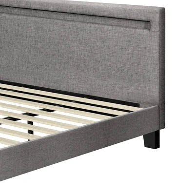 BF-B-POLY-K-GY-AB Oikiture Bed Frame RGB LED King Size Mattress Base Platform Wooden Grey Fabric