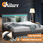 BF-B-POLY-Q-GY-AB Oikiture Bed Frame RGB LED Queen Size Mattress Base Platform Wooden Grey Fabric