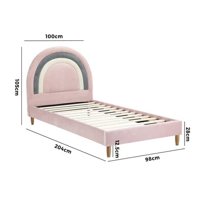 BF-B-RABOW-S-PK-AB Oikiture Bed Frame Single Size Kids Bed Frame Pink Velvet