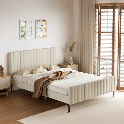 BF-B-ROYO-Q-VEL-BG-ABC Oikiture Bed Frame Queen Size Beds Platform Velvet Fabric ROYO