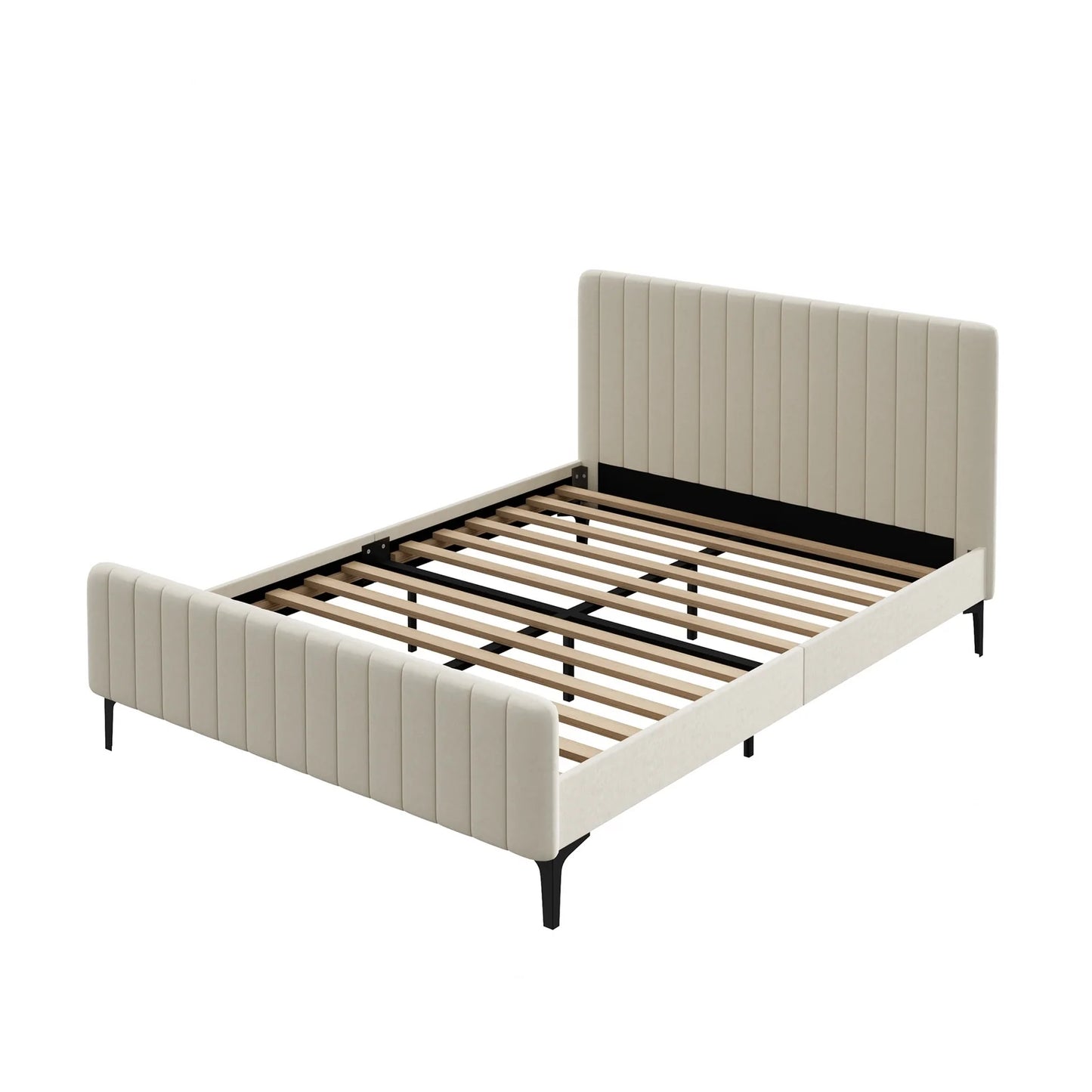 BF-B-ROYO-Q-VEL-BG-ABC Oikiture Bed Frame Queen Size Beds Platform Velvet Fabric ROYO