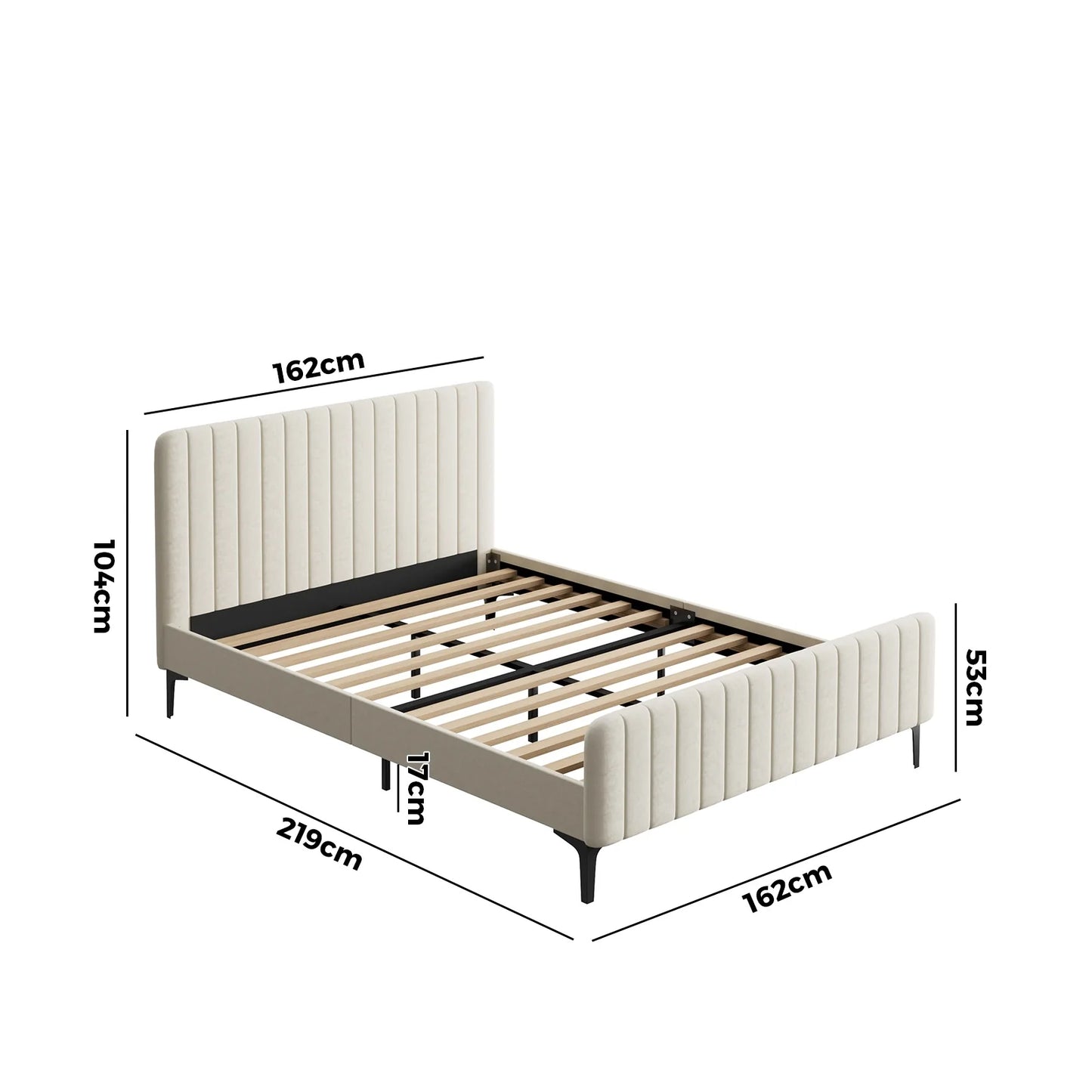 BF-B-ROYO-Q-VEL-BG-ABC Oikiture Bed Frame Queen Size Beds Platform Velvet Fabric ROYO