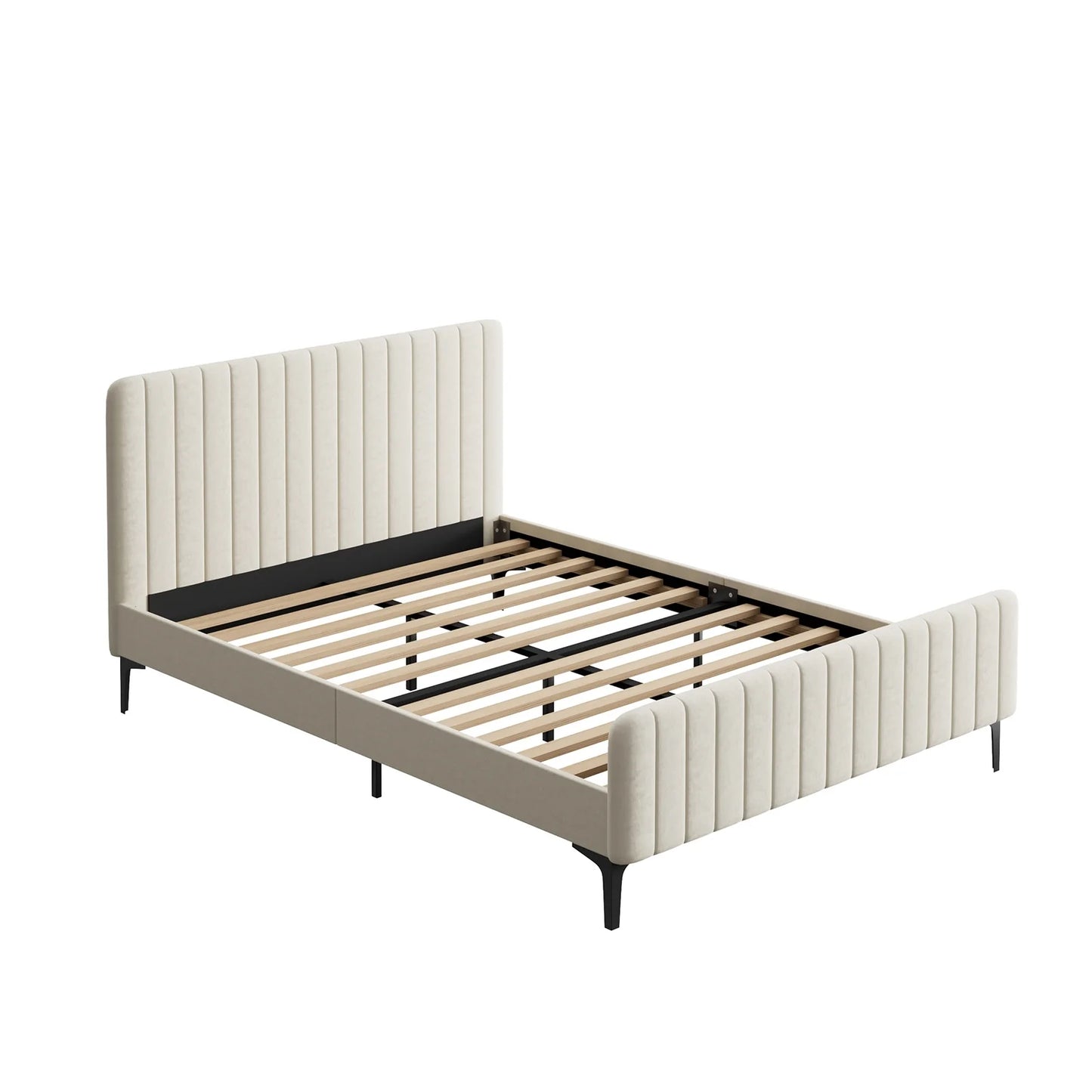 BF-B-ROYO-Q-VEL-BG-ABC Oikiture Bed Frame Queen Size Beds Platform Velvet Fabric ROYO