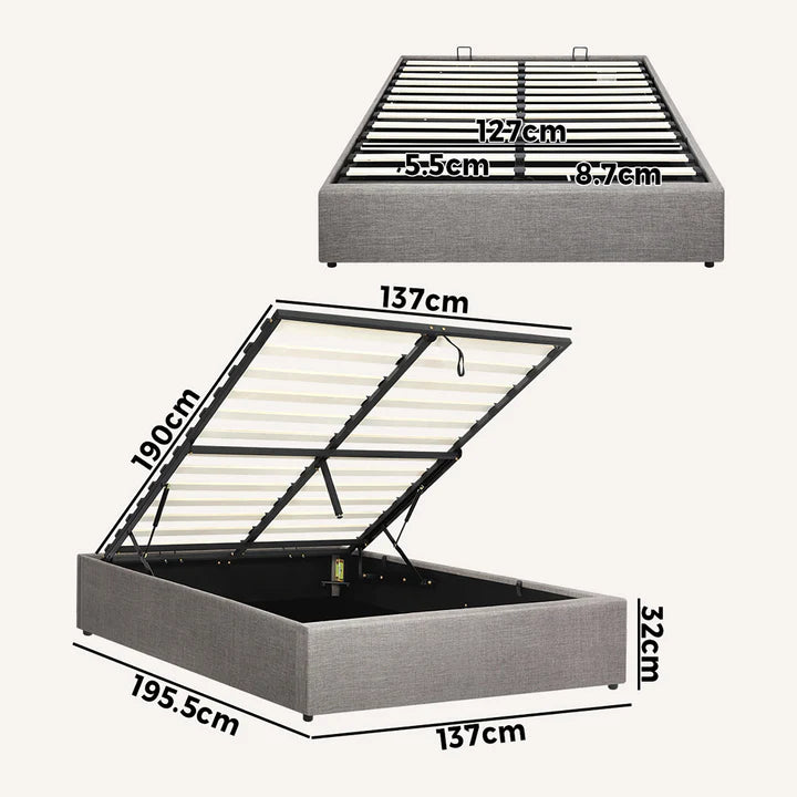 BF-B-TOTI-D-GY-AB Oikiture Bed Frame Double Size Gas Lift Base With Storage Mattress Base Platform