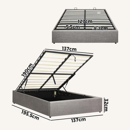 BF-B-TOTI-D-GY-AB Oikiture Bed Frame Double Size Gas Lift Base With Storage Mattress Base Platform