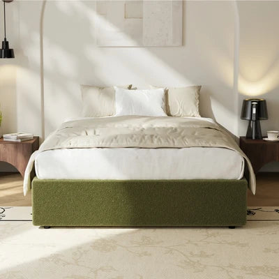 BF-B-TOTI-D-SP-GN-AB Oikiture Bed Frame King Single Size Gas Lift Base with Storage Boucle Green