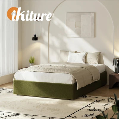 BF-B-TOTI-D-SP-GN-AB Oikiture Bed Frame King Single Size Gas Lift Base with Storage Boucle Green
