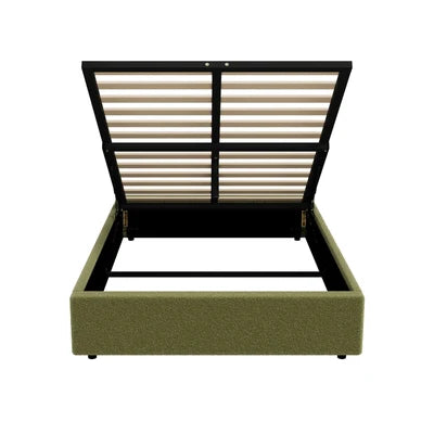 BF-B-TOTI-D-SP-GN-AB Oikiture Bed Frame King Single Size Gas Lift Base with Storage Boucle Green