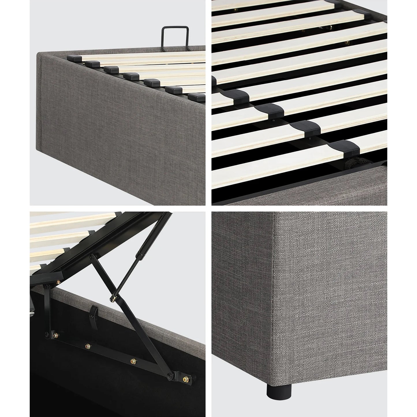 BF-B-TOTI-KS-GY-AB Oikiture Bed Frame King Single Size Gas Lift Base with Storage Mattress Platform