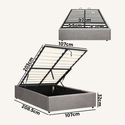 BF-B-TOTI-KS-GY-AB Oikiture Bed Frame King Single Size Gas Lift Base with Storage Mattress Platform