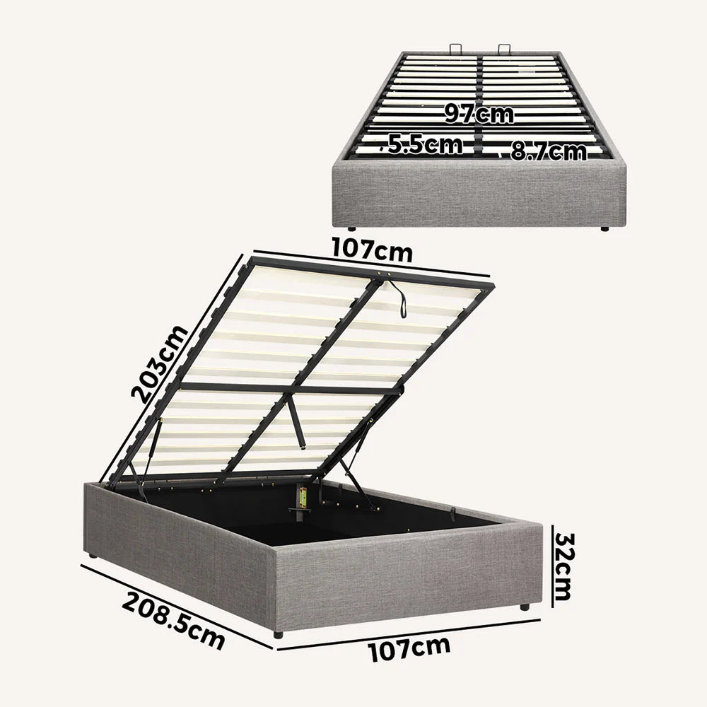 BF-B-TOTI-KS-WH-AB White King Single Size Seraphine Boucle Gas Lift Bed Base
