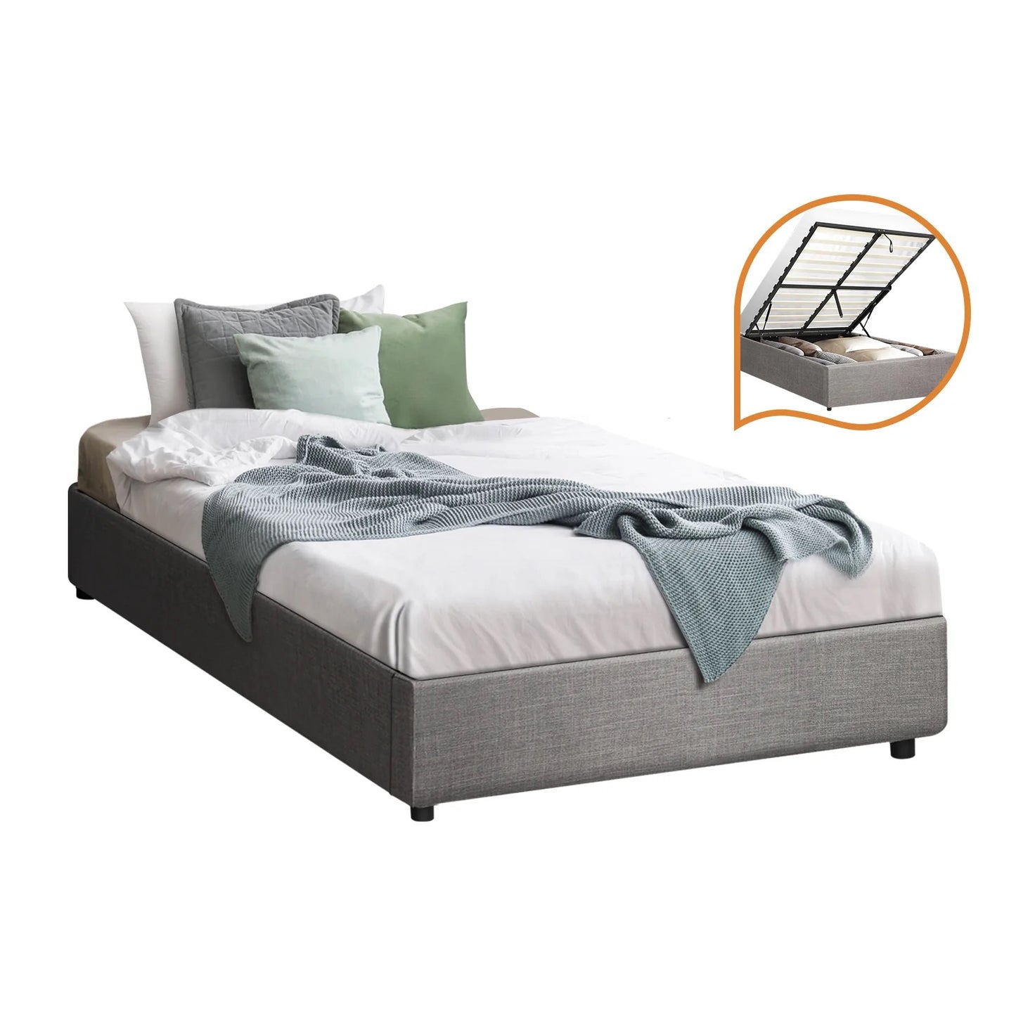 BF-B-TOTI-KS-GY-AB Oikiture Bed Frame King Single Size Gas Lift Base with Storage Mattress Platform