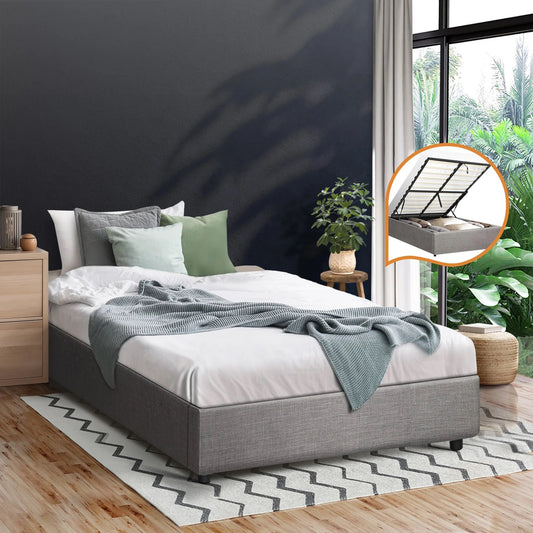 BF-B-TOTI-KS-GY-AB Oikiture Bed Frame King Single Size Gas Lift Base with Storage Mattress Platform