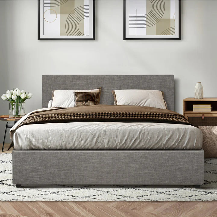 BF-B-UNO-K-GY-ABC Oikiture Bed Frame King Size Gas Lift Base with Storage Mattress Platform Grey
