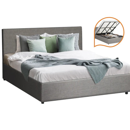 BF-B-UNO-K-GY-ABC Oikiture Bed Frame King Size Gas Lift Base with Storage Mattress Platform Grey