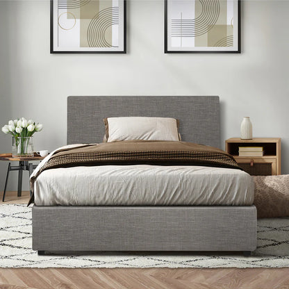 BF-B-UNO-KS-GY-ABC Oikiture Bed Frame King Single Size Gas Lift Mattress Base With Storage Fabric