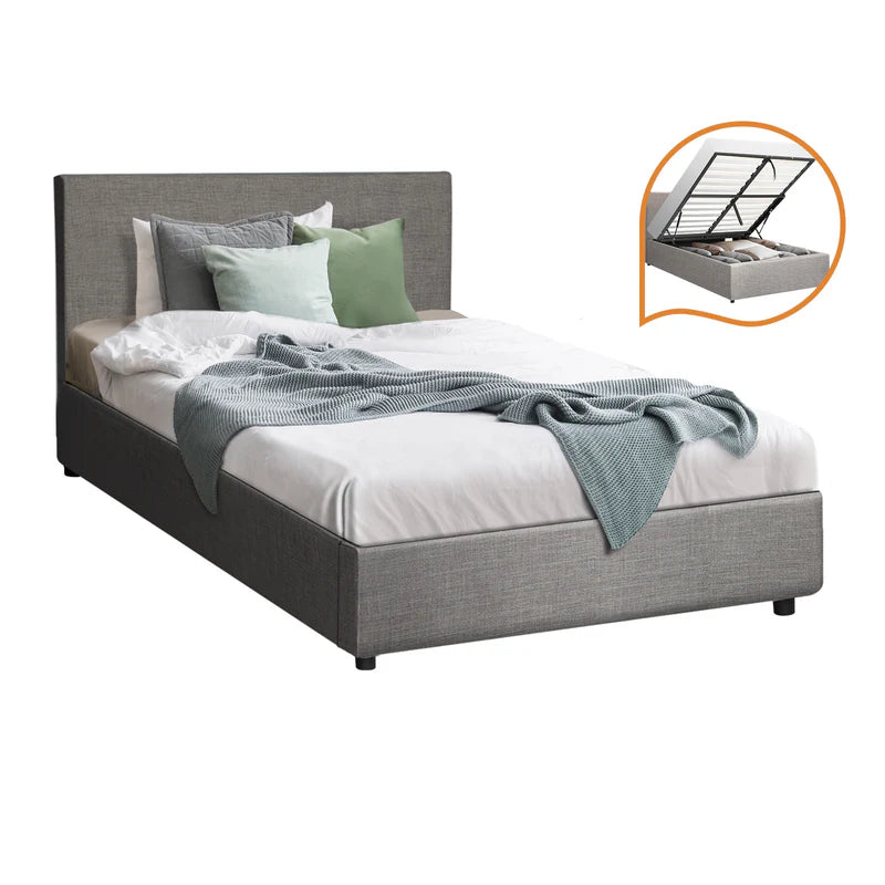 BF-B-UNO-KS-GY-ABC Oikiture Bed Frame King Single Size Gas Lift Mattress Base With Storage Fabric