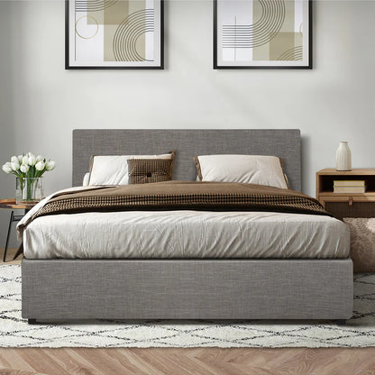 BF-B-UNO-Q-GY-ABC Oikiture Bed Frame Queen Size Gas Lift Base With Storage Mattress Base Fabric