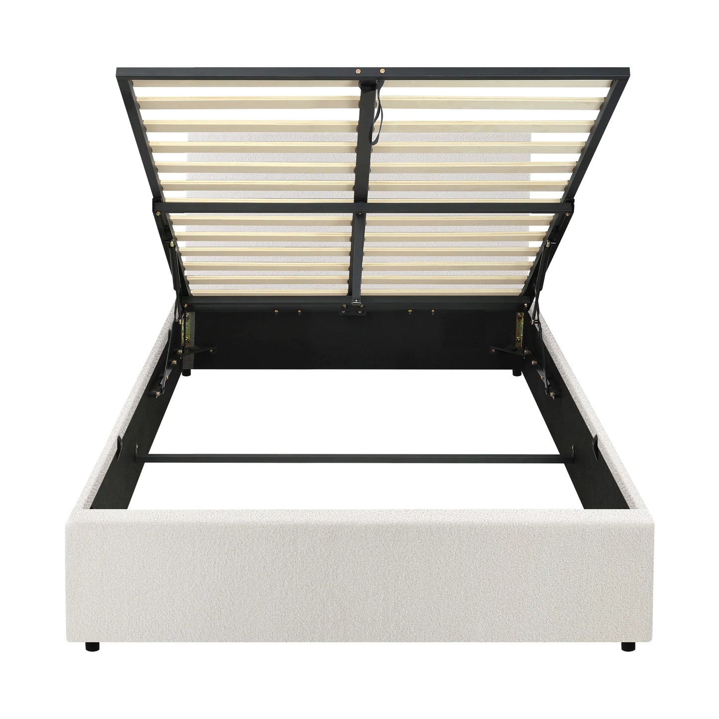 BF-B-UNO-S-WH-ABC Oikiture Single Bed Frame Gas Lift Storage Base White Boucle