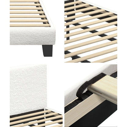 BF-B-VANK-K-SP-WH-AB Oikiture Bed Frame King Size Mattress Base Boucle Fabric Platform Wooden Slats