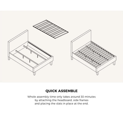 BF-B-VANK-K-SP-WH-AB Oikiture Bed Frame King Size Mattress Base Boucle Fabric Platform Wooden Slats