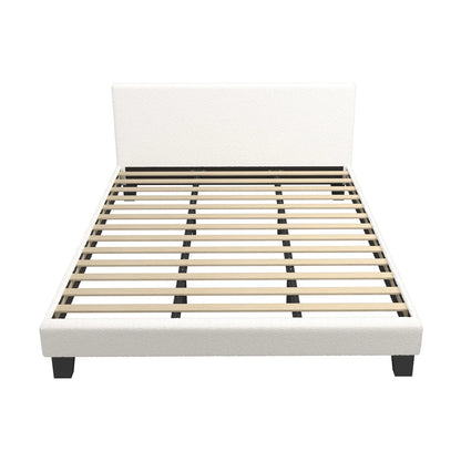 BF-B-VANK-K-SP-WH-AB Oikiture Bed Frame King Size Mattress Base Boucle Fabric Platform Wooden Slats