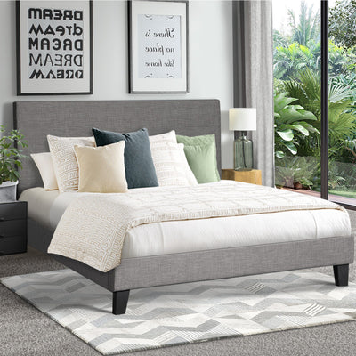 BF-B-VANK-Q-GY-AB Oikiture Bed Frame Queen Size Mattress Base Platform Wooden Slats Grey Fabric