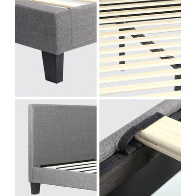 BF-B-VANK-Q-GY-AB Oikiture Bed Frame Queen Size Mattress Base Platform Wooden Slats Grey Fabric