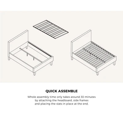 BF-B-VANK-Q-GY-AB Oikiture Bed Frame Queen Size Mattress Base Platform Wooden Slats Grey Fabric