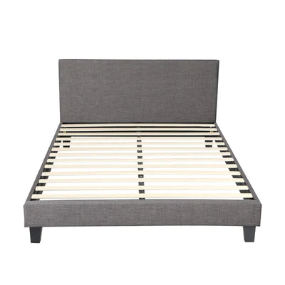 BF-B-VANK-Q-GY-AB Oikiture Bed Frame Queen Size Mattress Base Platform Wooden Slats Grey Fabric