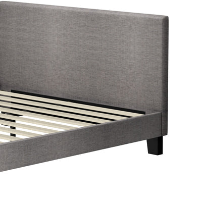 BF-B-VANK-Q-GY-AB Oikiture Bed Frame Queen Size Mattress Base Platform Wooden Slats Grey Fabric