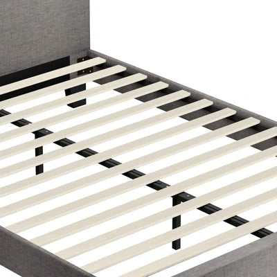BF-B-VANK-Q-GY-AB Oikiture Bed Frame Queen Size Mattress Base Platform Wooden Slats Grey Fabric