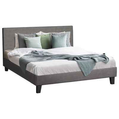 BF-B-VANK-Q-GY-AB Oikiture Bed Frame Queen Size Mattress Base Platform Wooden Slats Grey Fabric
