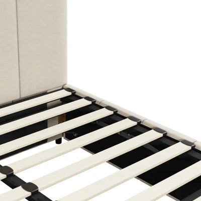 BF-B-VISH-K-BG-ABC Oikiture Bed Frame King Size Gas Lift Base With Storage Beige Fabric VISH