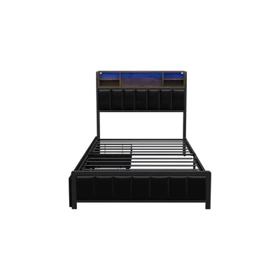 BF-C-WIKI-2D-KS-BK-AB Oikiture Bed Frame King Single Size LED Storage Bedhead 2 Drawers USB Charge