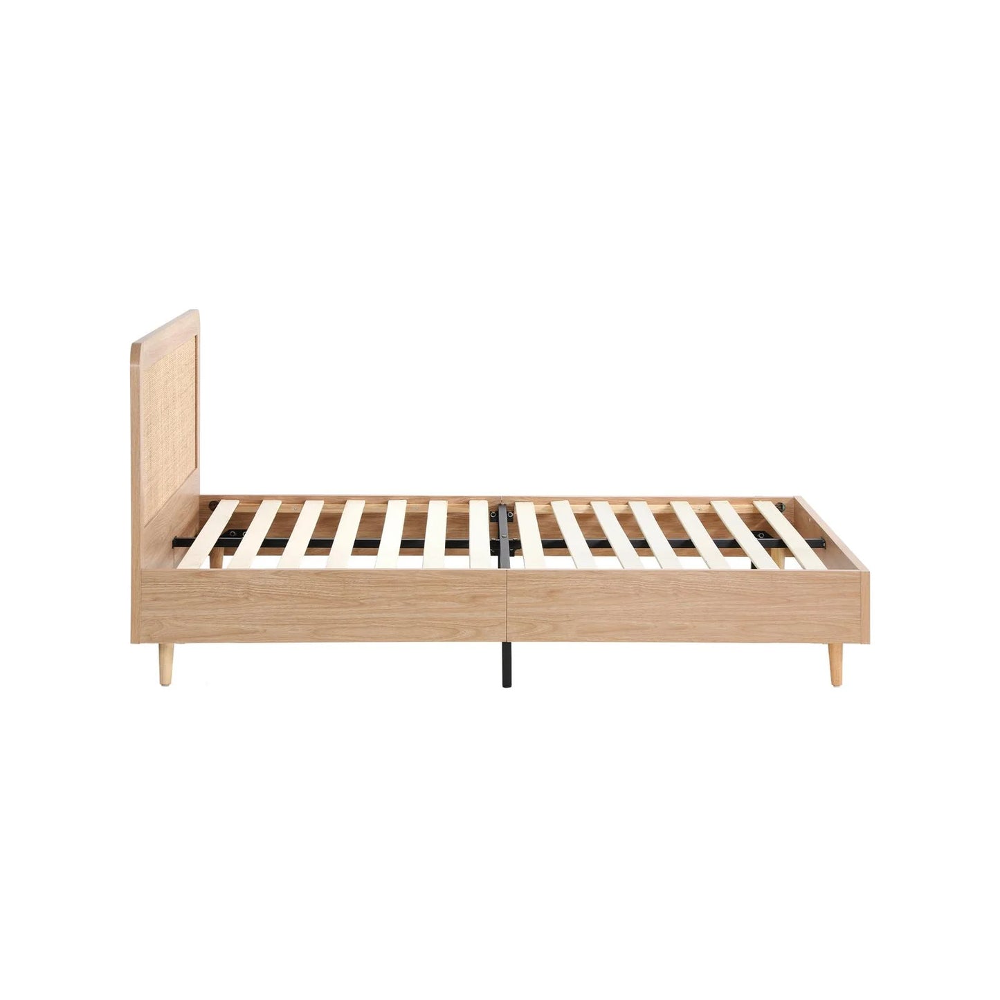 BF-LUNA-D-WD-AB Bed Frame Double Size Wooden Bed Frame Rattan Headboard
