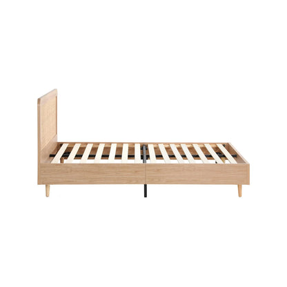 BF-LUNA-D-WD-AB Bed Frame Double Size Wooden Bed Frame Rattan Headboard