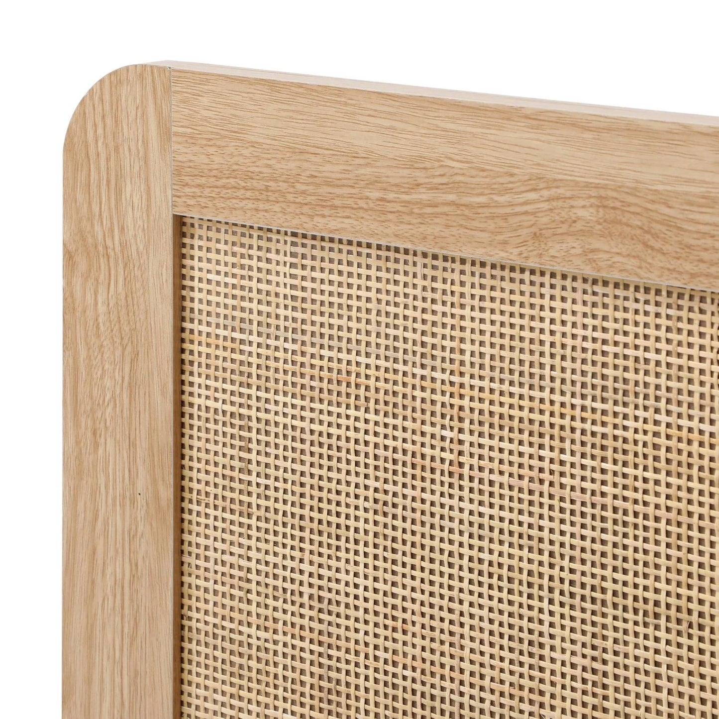 BF-LUNA-D-WD-AB Bed Frame Double Size Wooden Bed Frame Rattan Headboard