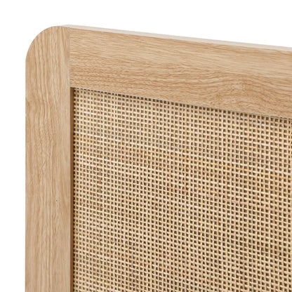 BF-LUNA-D-WD-AB Bed Frame Double Size Wooden Bed Frame Rattan Headboard
