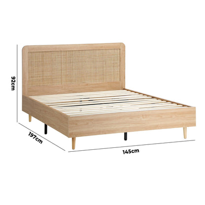BF-LUNA-D-WD-AB Bed Frame Double Size Wooden Bed Frame Rattan Headboard