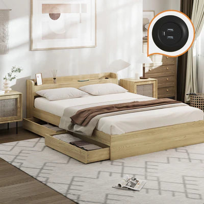 BF-MEXI-Q-WD-TC-ABC Oikiture Queen Bed Frame with Charging Ports & 2 Drawers