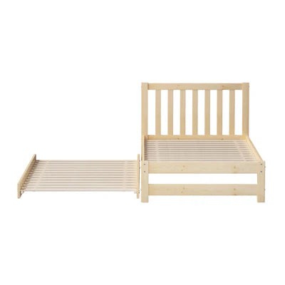BF-W-A11-T2-WD-AB Oikiture Trundle Kids Bed Frame Single Wooden Timber Hidden Dual Beds Natural