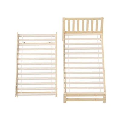 BF-W-A11-T2-WD-AB Oikiture Trundle Kids Bed Frame Single Wooden Timber Hidden Dual Beds Natural