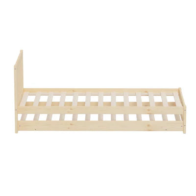 BF-W-A11-T2-WD-AB Oikiture Trundle Kids Bed Frame Single Wooden Timber Hidden Dual Beds Natural