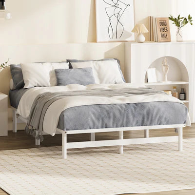 BF-W-A55-PFM-D-WH Oikiture Double Wooden Bed Frame Solid Pine Timber White