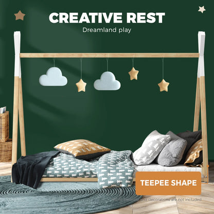 BF-W-A6-TIP-WHWD Oikiture Wooden Bed Frame Single Timber Teepee Bedframe Mattress Base Platform